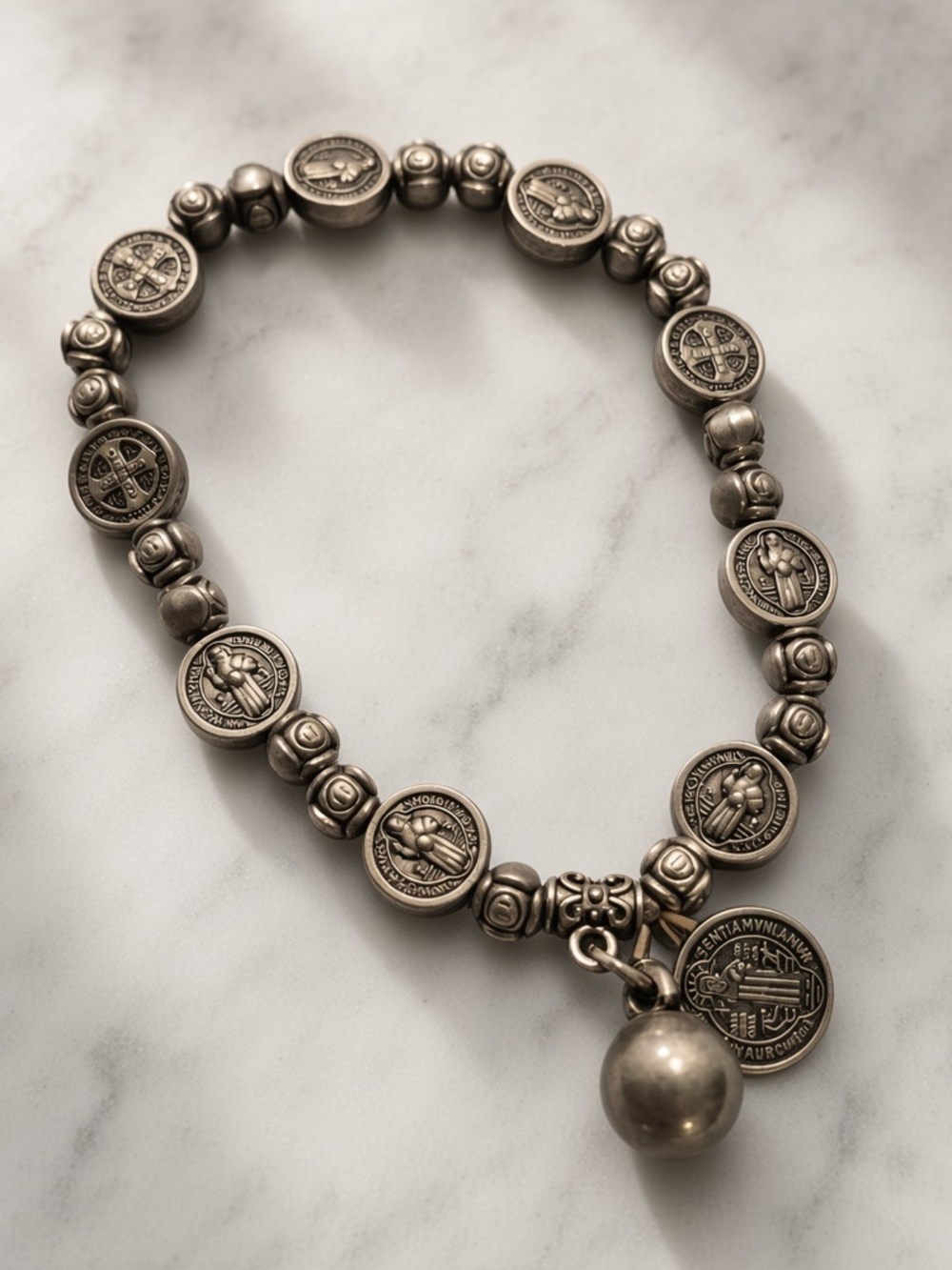 Silver-Tone Saint Medal Bead Bracelet